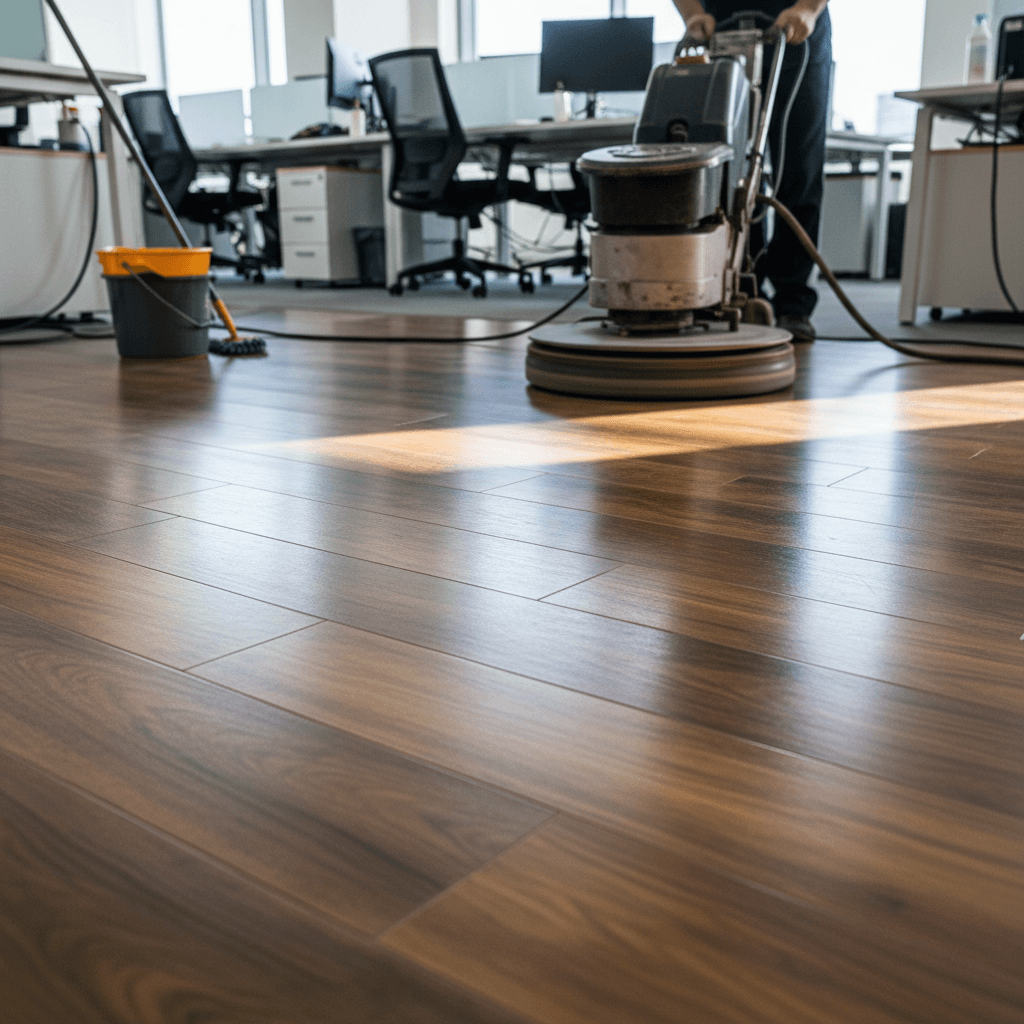 Commercial office floor being polished to a high shine