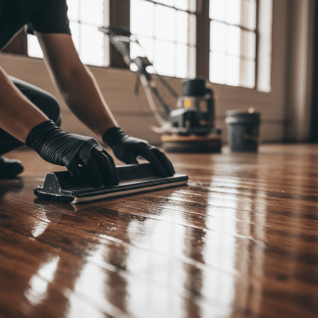Commercial floor care technician polishing office tile