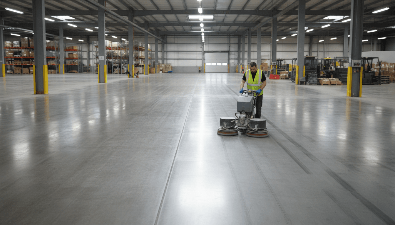 Professional floor buffing and care in retail environment