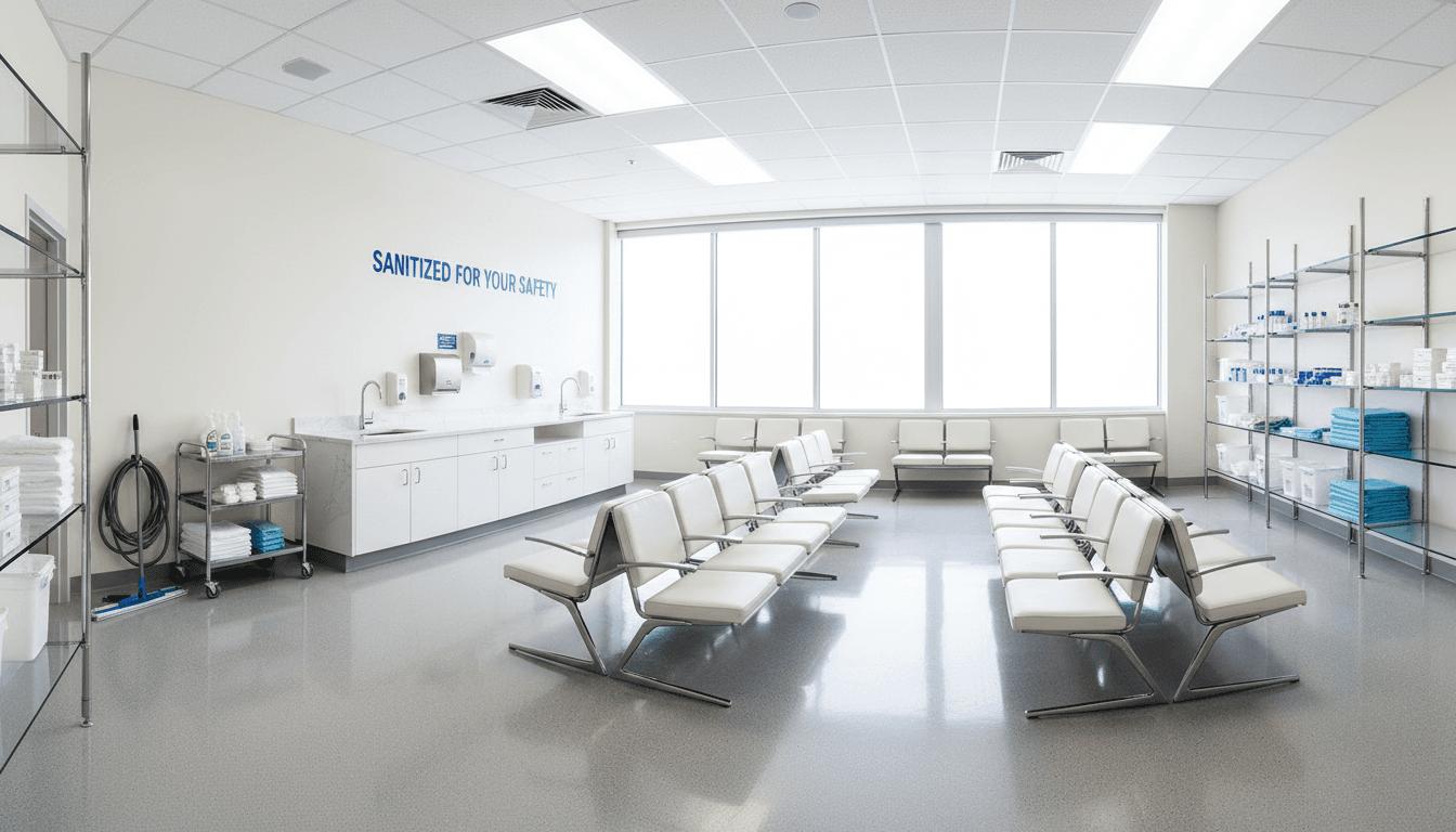 Medical facility restroom with hospital-grade sanitation