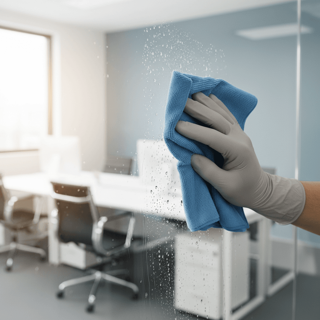 Detail cleaning of office glass and surfaces