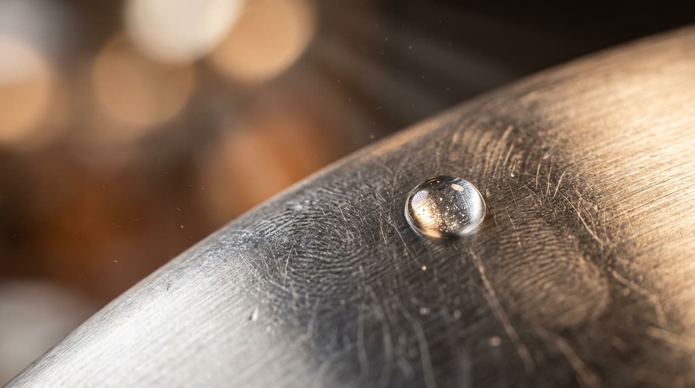 Close-up of professional cleaning a stainless steel surface with attention to detail